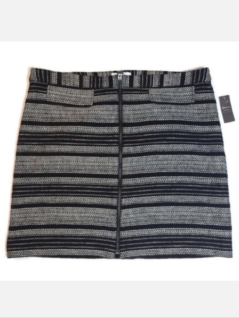 💠 New REITMANS Striped Tweed Mini Pencil Skirt Zippered Front Flap Pockets